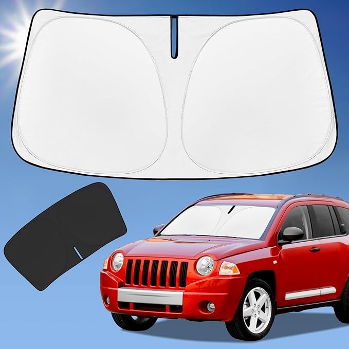 Sun Shade Sunshade for Jeep Compass 2007-2016 Windshield Cover, 4-Layer Front Window Shade Custom fit CompassSun Visor 240T Retractable Shade Shield Blocks UV Rays Cooler Car Accessories