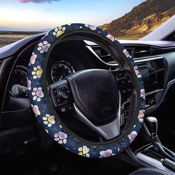AFPANQZ Purple Yellow Paw Steering Wheel Cover for Cars Universal Fit 14 to 15 inch, Car SUV Sedans Accessories Steering Wheel Protection Sweat Absorption