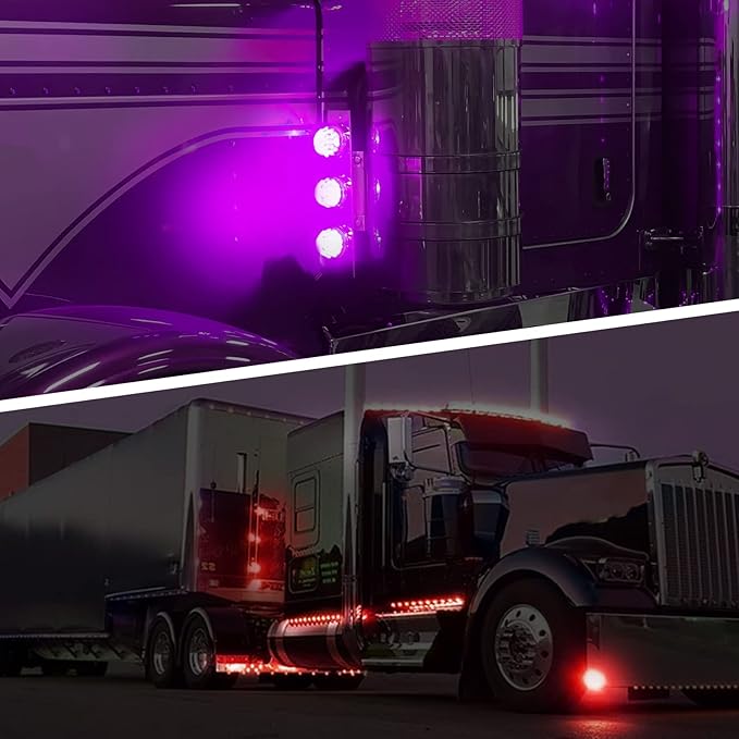 Partsam 1Pc Dual Revolution 17 LED Watermelon Light for Semi Truck, Red Stop Turn Signal and Marker to Purple Auxiliary Light, Underglow Light Compatible with Freightliner Kenworth Peterbilt