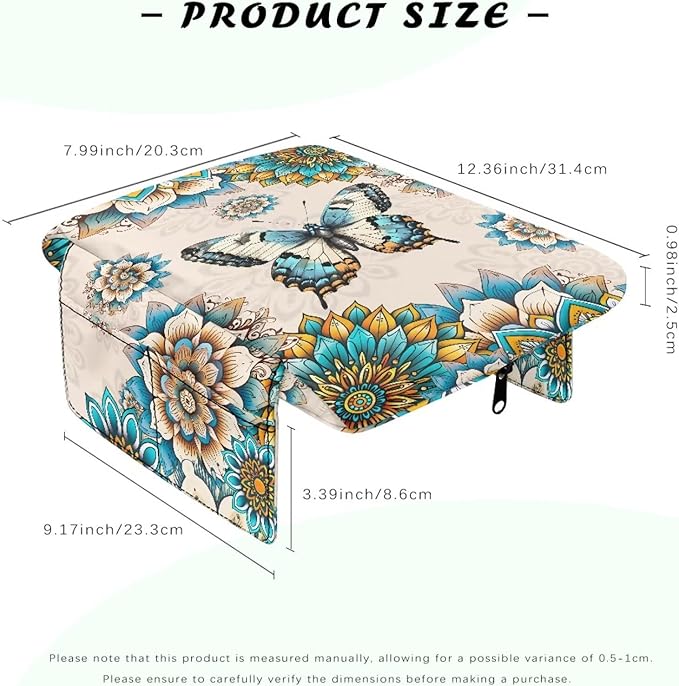 Dreaweet Thick Center Console Cover Boho Butterfly Car Arm Rest Cover for Women Car Armrest Storage Box Mat Soft Comfy Arm Rest Cushion Pads for SUV Truck Sedan Vehicle