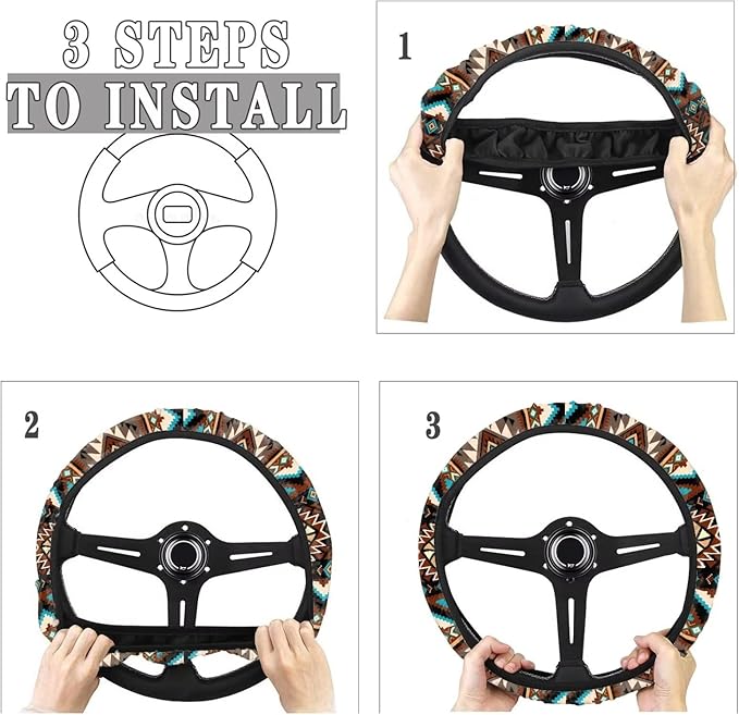 SEANATIVE Aztec Geometric Car Steering Covers Casual Steering Wheel Protector Wrap Around Sweat Absorption Car Interior Accessoriese
