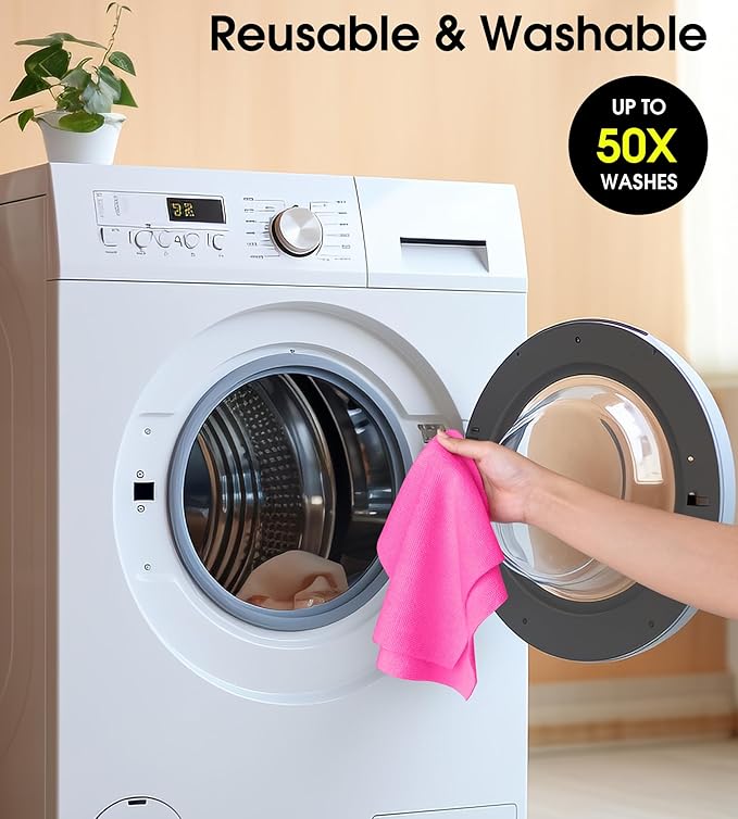 KitchLife Microfiber Cleaning Cloth Roll - Tear-Away Reusable Microfiber Paper Towels, Lint-Free, Washable, 20 Sheets for Kitchen, Car, Dishes, and Sensitive Surfaces (Hot Pink)