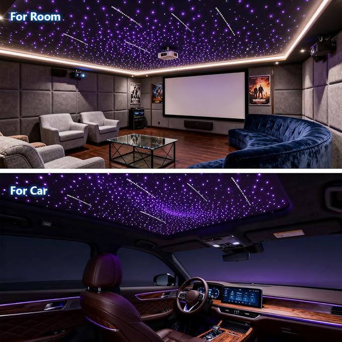Upgraded 16W Starlight Headliner Kit LED Star Ceiling Stars Fiber Optic Lights Kit 500pcs Sound Activate APP/Remote Control 0.03in 6.5ft Fiber Strands Small Size Star Lights for Car/Home/Party
