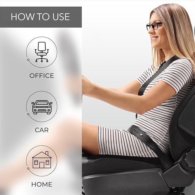 Everlasting Comfort Memory Foam Car Seat Cushion - Tailbone Pain Relief, Driving Seat Cushion for Short People - Office, Wheelchair, Gaming Chair, Travel - Non-Slip, Washable Cover
