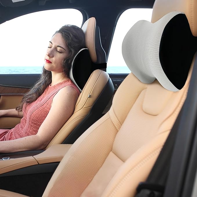 Make Comforting Car Headrest Pillow, Car Pillow for Driving with Adjustable Strap, 100% Memory Foam Neck Cushion, Breathable Removable Cover & Ergonomic Design - Car Neck Pillow(Moonlight-Silver, 1PC)