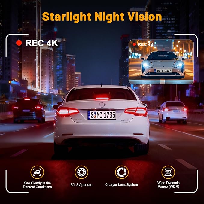 3 Channel 4K Dash Cam Front and Rear Inside, Wide-Angle 360 Camera for Car with 64GB Card Included, Durable Material Dash Camera with Loop Recording, Night Vision, G-Sensor, 5GHz WiFi, 24Hr Parking