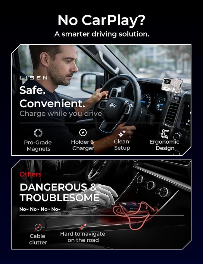 LISEN for Qi2.2 25W MagSafe Car Mount Charger, [Stable & Fast Charging] Magnetic Wireless Car Charger, Car Phone Holder Charger Car Accessories Fits iPhone 17 Pro Max Air 16/15/14/13/ Galaxy S26 Ultra