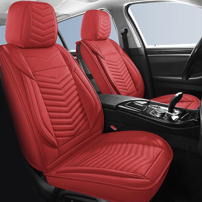 Nappa Leather Car Seat Covers Full Set, Red Car seat Protector 5 Seats, Waterproof Car Seat Cushion, Universal Automotive Seat Covers Fit for SUV Truck Pick-up Sedan, Front and Rear
