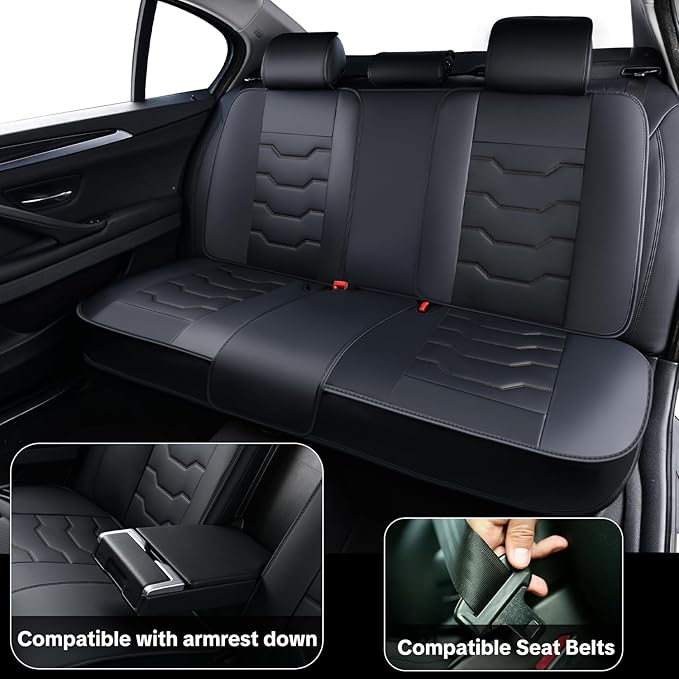 Black Car Seat Cover Full Set Kit, Universal Car Seat Cover for Car, Waterproof Leather, Protect & Upgrade Car Interior, Airbag Compatible, Easy to Install & Clean, For SUV, Pickup Truck, Sedan