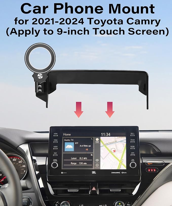 Car Phone Holder for 2021-2024 Toyota Camry Accessories Apply to 9 Inch Touch Screen Fixed Clip Magnetic Cell Phone Mount Hands-Free 360 Degree Rotation