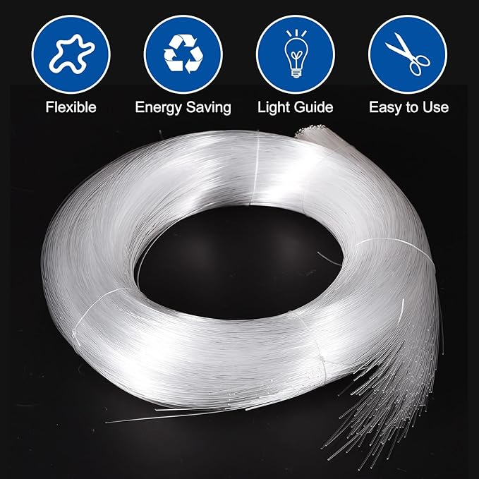 MECCANIXITY 450Pcs 13ft PMMA Mixed Fiber Optic Cable Strands 0.03 Inch Side Glow LED Illumination Crystal Cables Car Atmosphere Lights for Star Sky Roof Ceiling