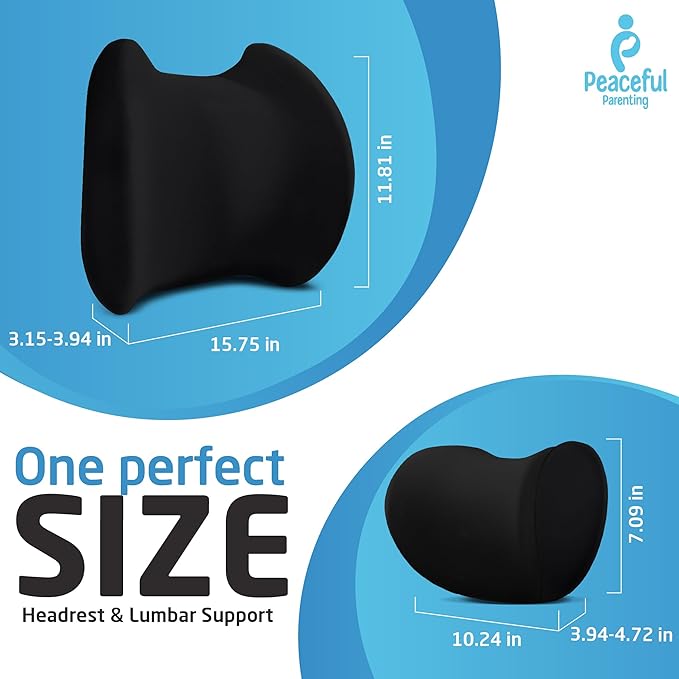 Lumbar & Neck Support Pillow Kit - Black - Back & Neck Support Pillow for Car & Office Chair - Memory Foam Pillow - Ergonomic Pillow for Neck & Back Pain