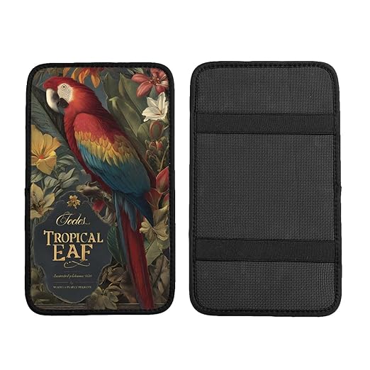 Tropical Leaves and Flowers Car Auto Armrest Cushion Cover Accessories Center Console Seat Box Pad Protector Universal Decoration for Most Vehicle SUV Truck