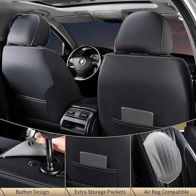 FLORICH Car Seat Covers, Premium Leatherette Car Seat Cushions Full Set, Black Seat Covers for Cars Front Seats and Back, Automotive Seat Protectors Universal Fit for Most Sedans Cars SUV Trucks