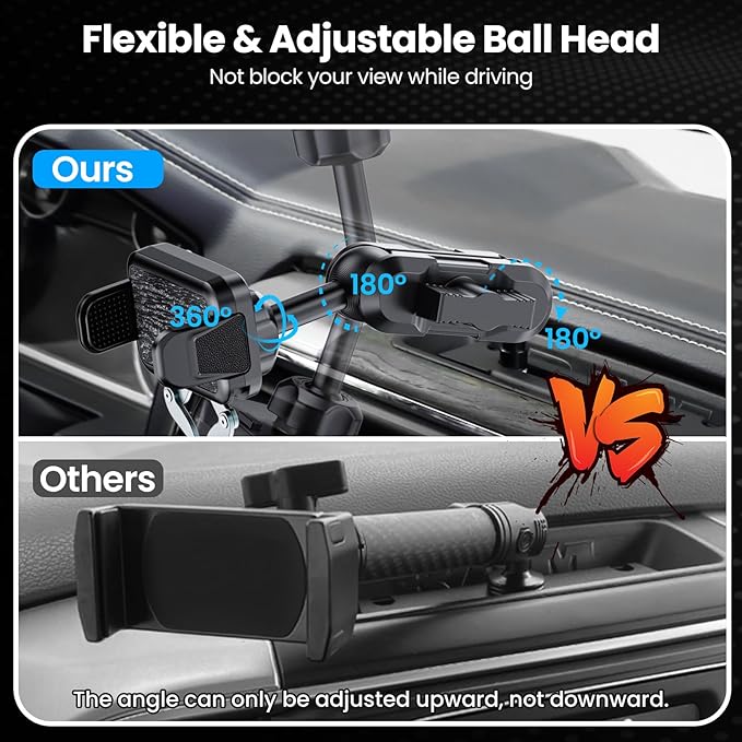 Kaishengyuan Upgraded Metal Phone Mount for Ram Truck 2019+, Dash Mount Cell Phone Holder Compatible with Dodge RAM 1500/2500/3500 & TRX, 360° Adjustable Adapter Phone Stand Fit for Most Smartphones