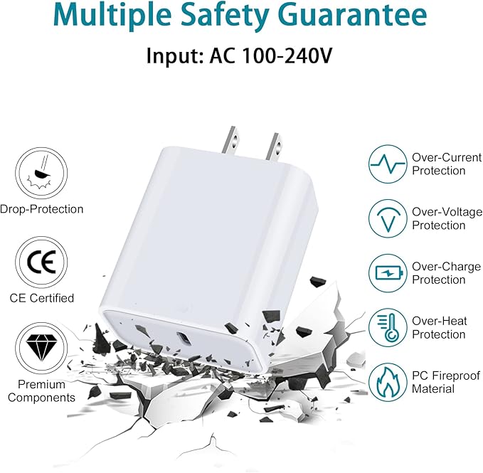 20W USB C Fast Samsung Charger Block 6FT Android Phone Cord for Samsung Galaxy A17 A16 5G A54 A14 A15 S26 S25 A03s S24 S23 A23 S21FE S22 Ultra A13 A53 A32 S20,Wall Plug Box,Type C to C Charging Cable