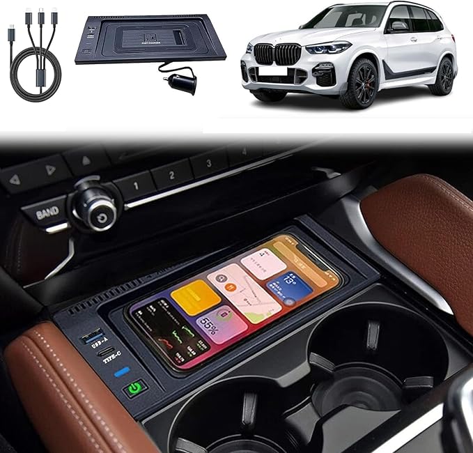 Wireless Car Charger for X5 / X6 F15/E70/F16/E71-15W Fast Charging Center Console Accessory Panel for Any Qi-Enabled Phone