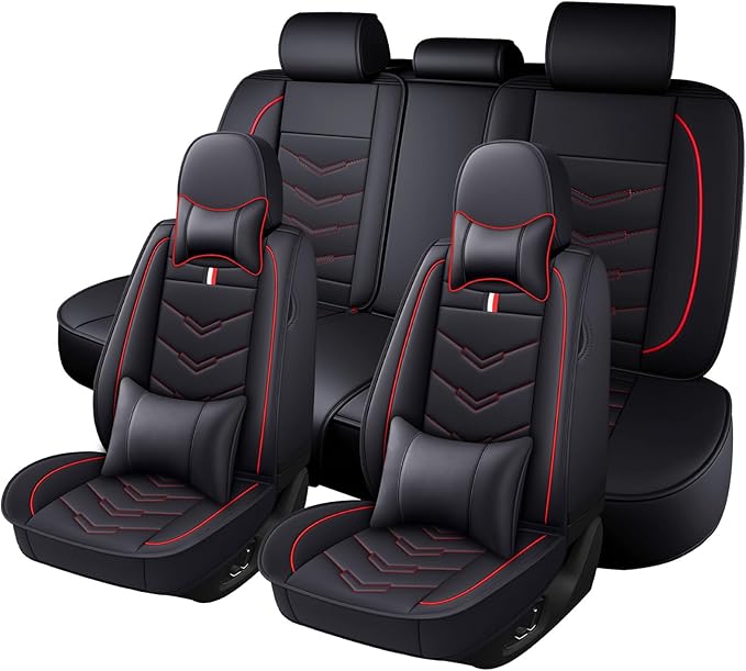 Car Seat Cover for Chevrolet Camaro 2000-2024, Durable Wear Resistant Waterproof Vehicle Cushion Cover, Breathable No Odor Premium Leather Vehicle Seat Covers.(Luxury,Black Red)