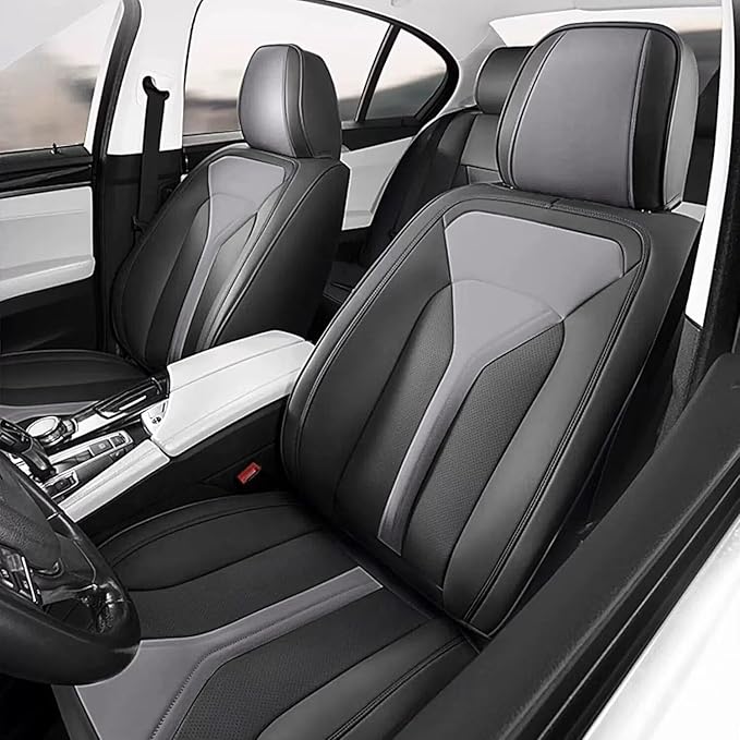5 Seats Seat Covers Fit for Kia Sorento 2007-2023 2024 2025 Custom Breathable Leather Car Seat Cover Fit for Sorento (5 Seat,Black&Grey)