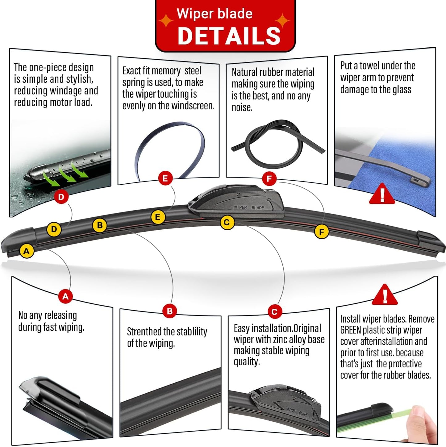 Windshield Wiper Blades Replacement for Toyota Highlander 2001-2007 / Toyota RAV4 2001-2005 Original Factory Quality Front Rear Wipers Blade Set for My Car - 22" 19" 12" (Pack of 3)