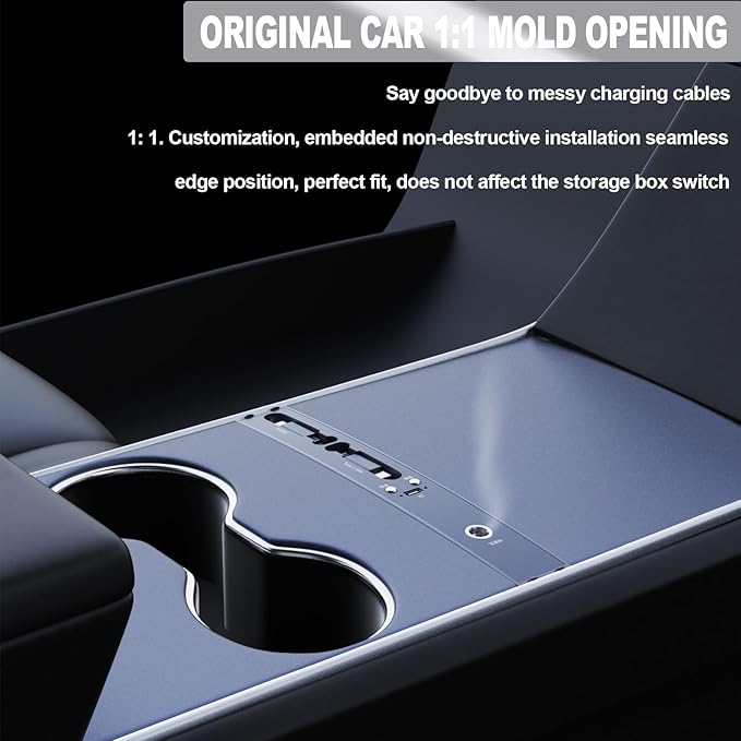 Car USB Hub with Smart Aromatic System Hub Charger for Tesla Model 3 2021-2023 / Model Y 2021-2025 Multifunctional Tesla Accessories with Retractable Fast Charging line