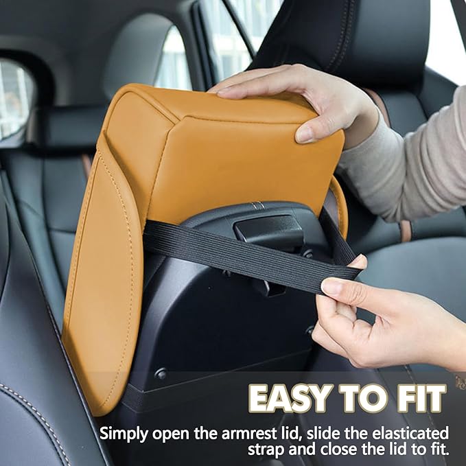 Hovom Car Center Console Cover, 13.39"×7.87"×2.76" Leather Armrest Cover for Cars, Memory Foam Armrest Pillow with Pocket, Cup Holder & Phone Slot, Universal Vehicle Arm Rest Cushion Pad (Orange)