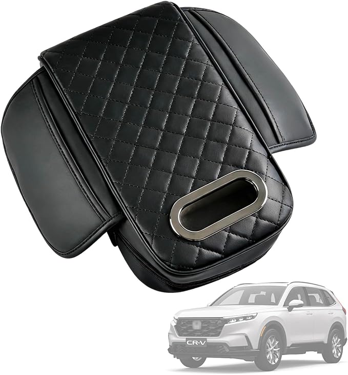 Upgrade Car Center Console Armrest Pad for Honda CR-V 2026 2012 Models, Comfortable Memory Foam Cushion Cover with Tissue Box & Side Storage Bag, Premium PU Leather 3-in-1 Car Armrest Cover(Black)