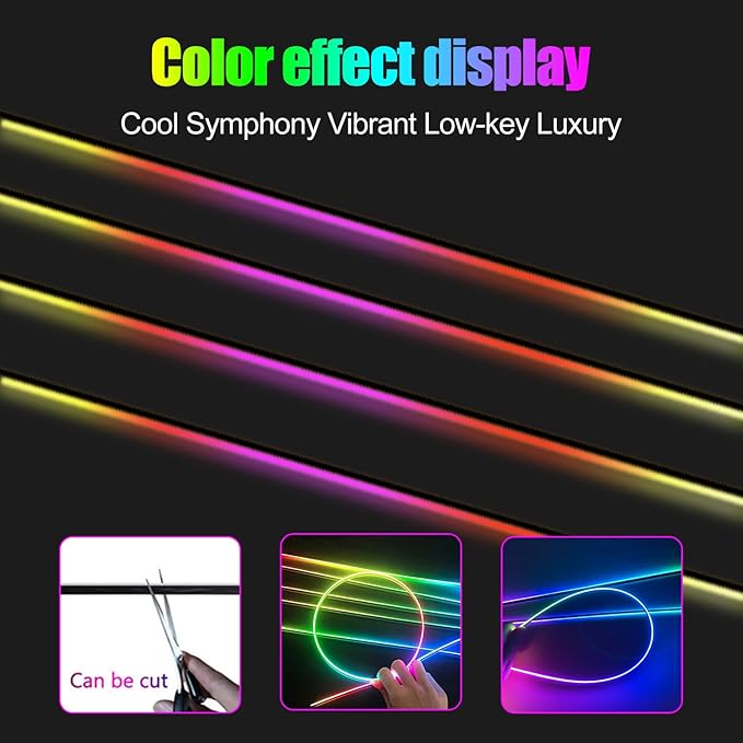 HMYC Acrylic Interior Car LED Strip Light with APP, 18-in-1 128 Colorful 6 Pieces Fiber Optic Car Decoration Atmosphere Light Kits, Dual Zone Music Sync Rhythm RGB Neon Lighting for All Cars