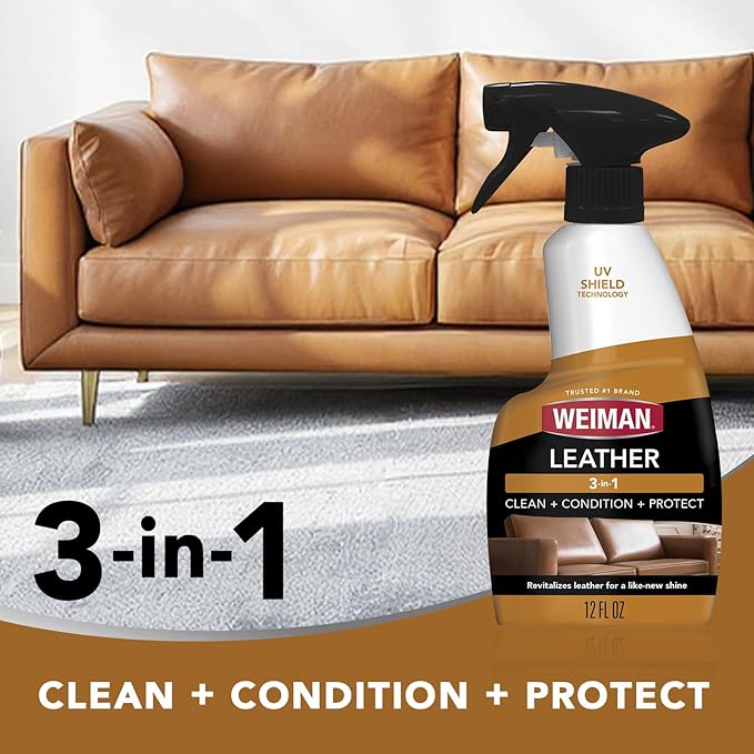 Weiman Leather Cleaner & Conditioner Care Kit | Restores Leather Surfaces | Ultra Violet Protectants Help Prevent Cracking or Fading of Leather Furniture, Car Seats, Shoes