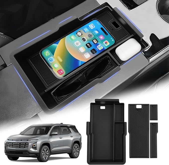 Sunsdrew for 2025 Upgraded Equinox Center Console Organizer for 2025+ Chevrolet Equinox Accessories Armrest Console Tray for 2025 Chevy Equinox Armrest Storage Box