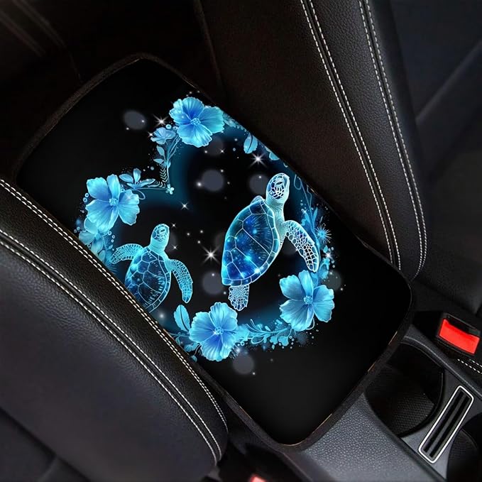 Blue Sea Turtle Vehicle Armrest Covers Car Center Console Cushion Pad Middle Storage Organizer Pad Universal Style Car Interior Thanksgiving Decor