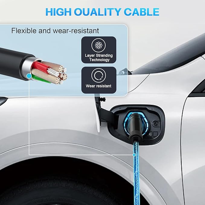 Level 1 and 2 Portable Ev Charger 16A, Electric Car Charger J1772 with 25ft Cable, Electric Vehicle Charging Stations Outdoor with Nema 6-20 Plug and Nema 5-15 Adapter, EV Chargers for Home 110v-240v