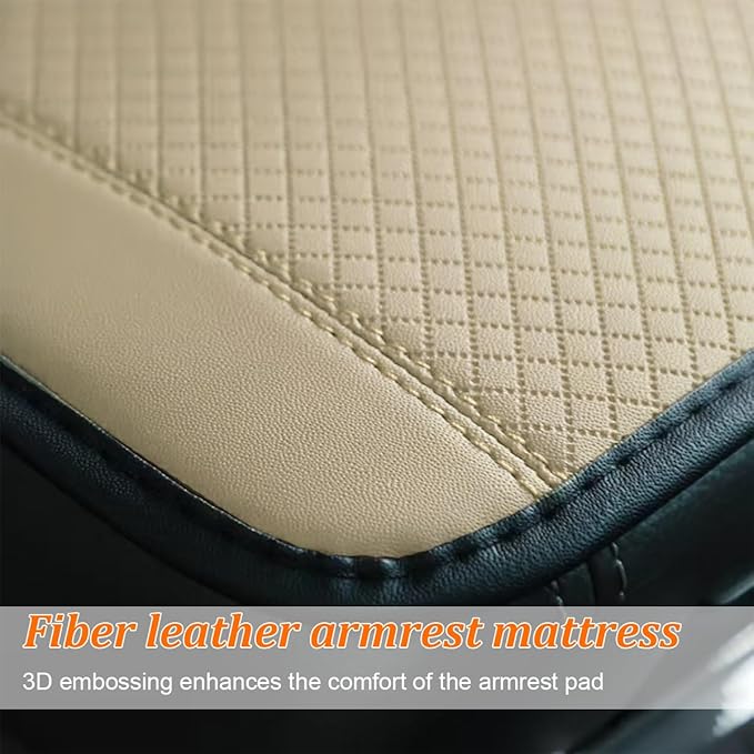 Car Center Console Cover, PU Leather Vehicle Armrest Seat Box Cover Protector, Comfortable Automotive Interior Arm Rest Cushion Pad Accessories, Universal for SUV Sedan Truck (Beige)