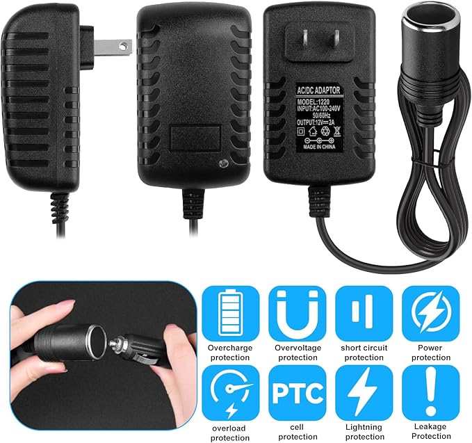 AC to DC Converter 2A 24W Car Cigarette Lighter Socket Adapter Power Cable 110-240V to 12V AC/DC for Automobile Home Use Car to Wall Plug（Under 24W only） (Pack of 1)