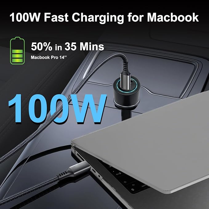 HKyoriyoi 130W USB C Car Charger, 3-Port PD100W+PD30W Super Fast Charging Adapter for iPhone 17/16 Pro Max, Galaxy S25/24 Ultra, Samsung, Android, Type C Cigarette Lighter for Laptop, iPad, MacBook
