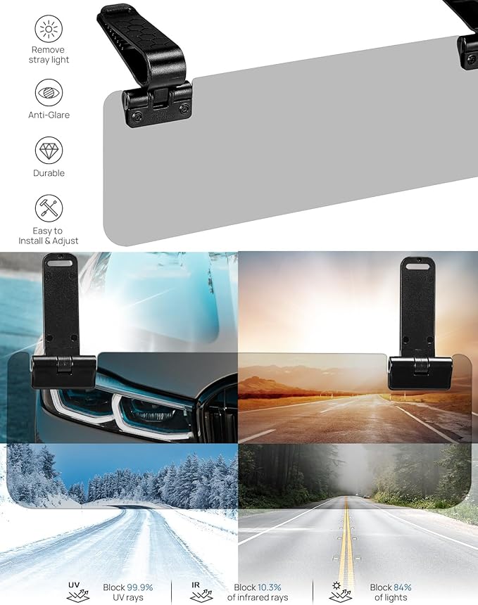 JOYTUTUS Sun Visor Extender for Cars, Polarized Sun Visor Extender Universal Sun Blocker UV400, Adjustable Visor Extension for Car Visor,Double-Clip,Anti Glare Stray Light