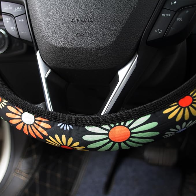 Steering Wheel Cover for Women Boho Universal Steering Wheel Covers Protector Car Accessories for Car 15 inch (Sunflower)