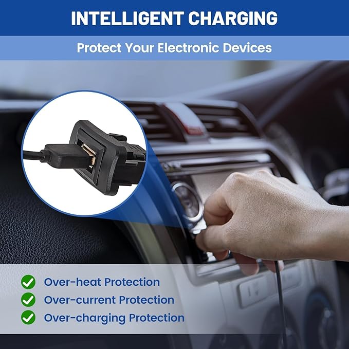 Anina USB Port Car Charger for Toyota, Male to Female USB Power Socket Adapter, Panel Flush Mount Extension Cable for Camry RAV4 Corolla Highlander, Square Vehicle Dash Port for IOS Android (34*23mm)