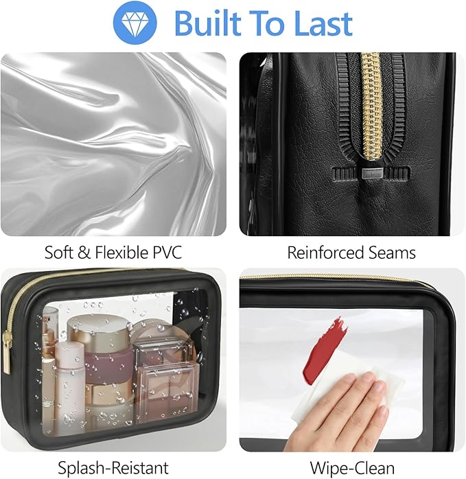 PACKISM Clear Makeup Bag - TSA Approved Toiletry Bag for Carry-on & Checked Luggage, Water Resistant Car Storage Organizer with Reinforced Seams