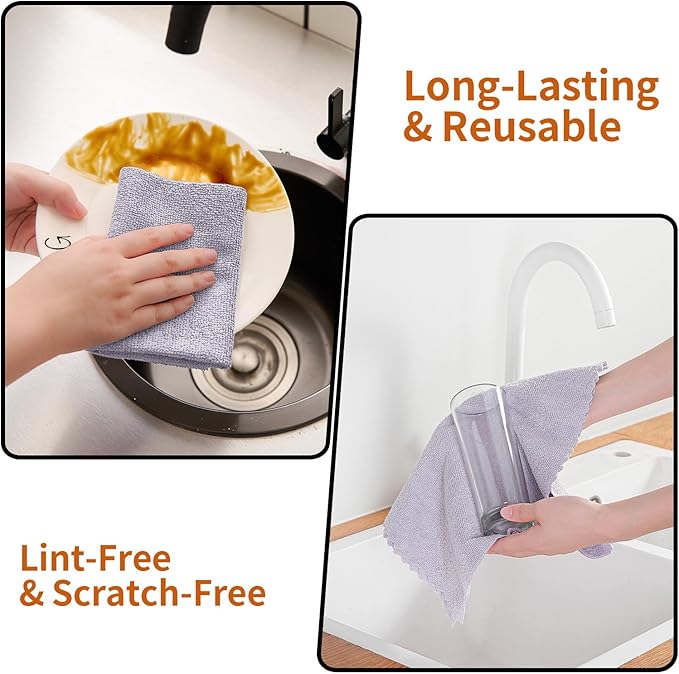80 Pack Microfiber Cleaning Cloth Roll,Lint Free Rags & Tear Away Reusable Towels Washable Scratch,Ultra Absorbent Dish Rags(12" x 12") for Car Kitchen Home Garage-Light Purple