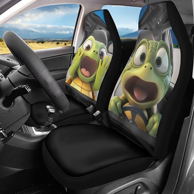 Funny Car Seat Cover Front Seats Only,Cartoon Turtle Driver Seat Cover Soft Saddle Blanket Cushion Cover for SUV,Vans,Sedans,Trucks