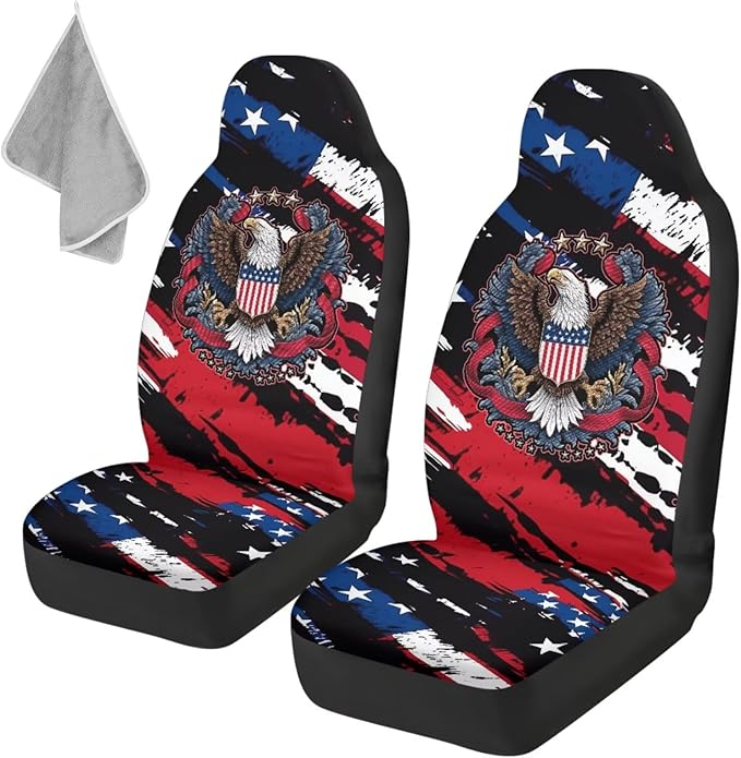 ELEQIN 250 Years America Anniversary Car Front Seat Cover, 2 Packs Car Seat Protector, Nonslip Cushion Cover for Cars, Trucks & SUVs Auto Interior Decor, 250th Independence Day Freedom