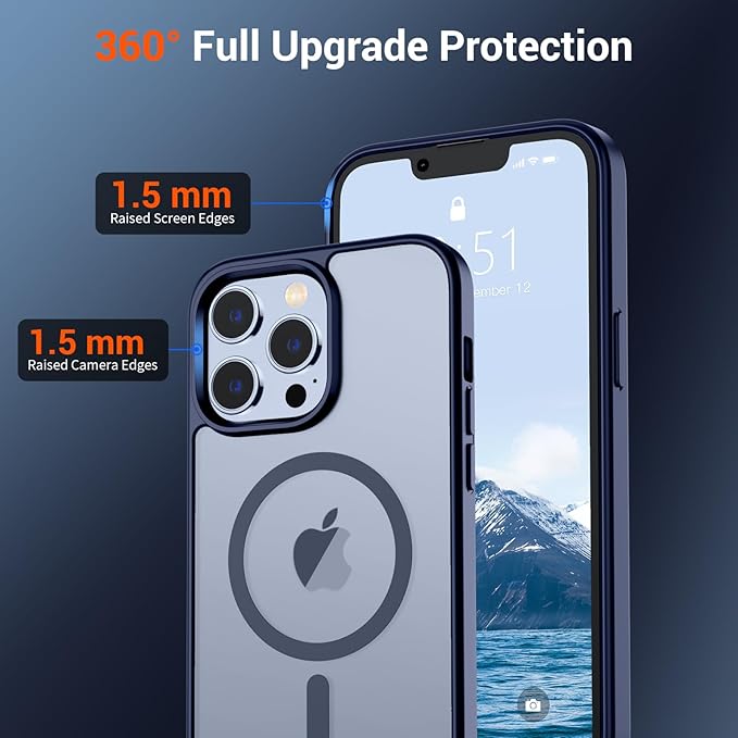 SUPFINE Magnetic for iPhone 13 Pro Max Case (Compatible with MagSafe) (Military Grade Drop Protection) Translucent Matte Shockproof Phone Case,Navy Blue