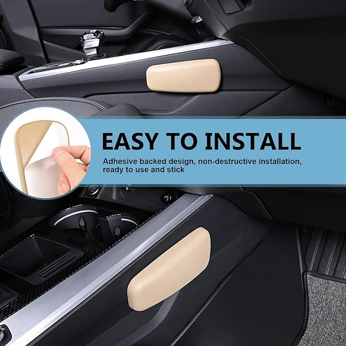 2 PCS Car Knee Cushion Pads, Center Console Side Pressure-Relieving Leg Support Soft Cushion, 6.89 " x 2.95 " Fine Leather Breathable Armrest Elbow Pad, Universal for Most Cars Trucks (Beige)