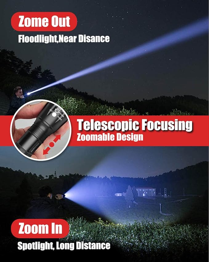 Victoper LED Flashlight 2 Pack, Bright Tactical Torch High Lumens with 5 Modes, Waterproof Zoomable Flash Light for Outdoor, Birthday Gifts for Men, Dorm Room Hiking Camping Essentials Gear for Guys