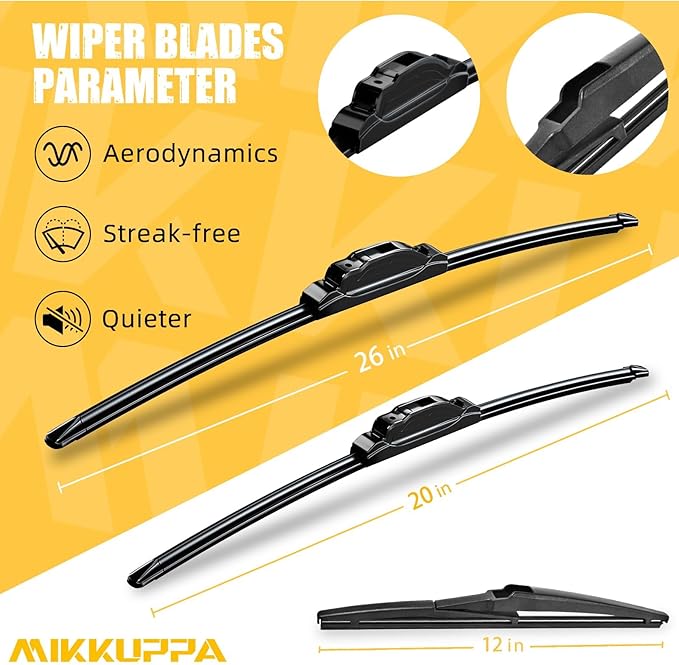 MIKKUPPA 26"+20"+12" Windshield Wiper Blades Replacement for 2015-2020 Land Rover Discovery Sport, 2020-2023 Hyundai Palisade, Front & Rear Durable Stable Quiet All Season Wiper Blades Set (Pack of 3)