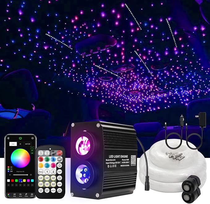 AKEPO 18W Shooting Star+Dual Color Twinkle All-in-one Fiber Optic Lights, 240 Meteor+1100pcs of 13.1ft 0.03in Optical Fibers+Music Activated+Remote/APP Home Car Fiber Starlights Headliner Kits