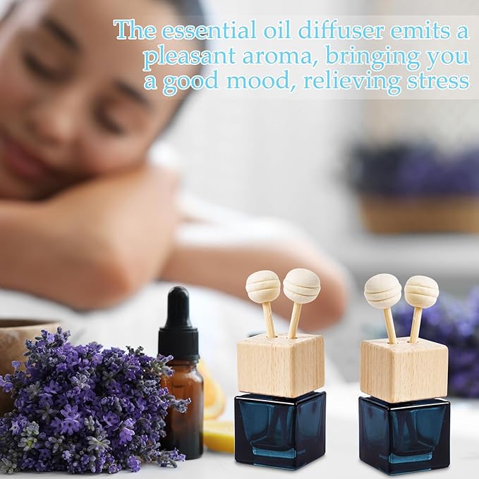 Zubebe 100 Pcs Car Diffuser Bottles Empty Bulk Vent Clip Car Air Freshener Diffuser for Essential Oil Perfume Glass Bottle with Wooden Caps Stick Fragrance Ornament (Gradient Black)