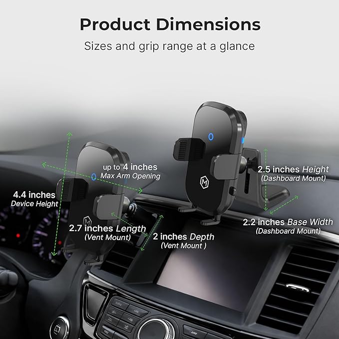 Wireless Car Charger Mount - Auto Scan & Auto Grip Car Phone Mount - Compatible with iPhones and Smartphones - Fast Charger Car Mount Accessories for Dashboard or Vent