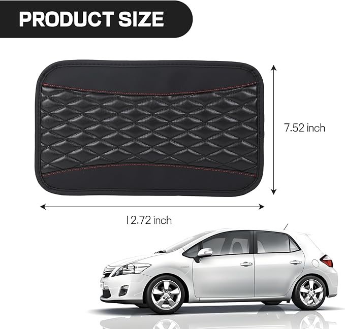 Car Center Console Cushion Pad, 12.72"×7.52" Leather Waterproof Auto Armrest Seat Box Protector, Car Center Console Cover, Universal Interior Decor Car Accessories for SUV Truck (Black)